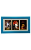 Hi tech Sales Shiv, Ganesh, Maa Durga photo frame || synthetic photo Frame with Glass || Three Gods in Single Frame (Multicolor) for wall, living room, gifts, pooja (Sky Blue)