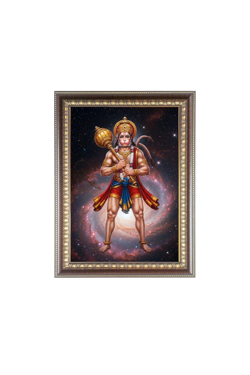 Sri Hanuman ji Photo Frame - 14x18 Inches, Brown Wooden Frame for Home, Office & Temple Decoration