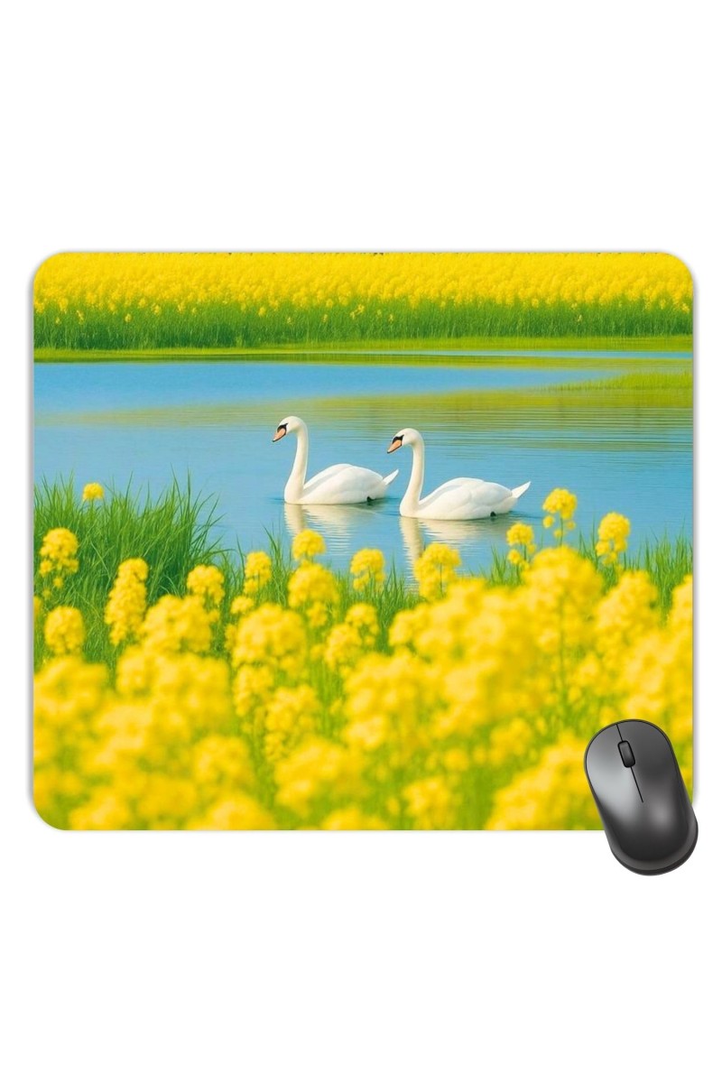 Customized Beautiful Swans Picture Sublimation Mouse Pad | 8 X 7.5 Inch | Smooth Cloth Surface | Non-Slip Rubber Base | Personalized Mousepad for Laptop & Desktop (F17242)