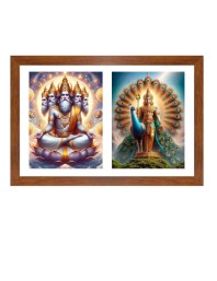 Lord bramha and kartikeya Photo Frame - 19x23Inches - Spiritual Artwork for Home Decor, Puja Room and Office Decoration