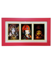 Hi tech Sales Shiv, Ganesh, Maa Durga photo frame || synthetic photo Frame with Glass || Three Gods in Single Frame (Multicolor) for wall, living room, gifts, pooja (Red)