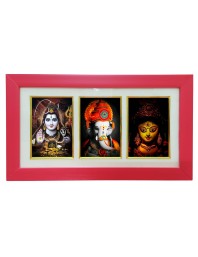 Hi tech Sales Shiv, Ganesh, Maa Durga photo frame || synthetic photo Frame with Glass || Three Gods in Single Frame (Multicolor) for wall, living room, gifts, pooja (Red)