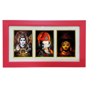 Hi tech Sales Shiv, Ganesh, Maa Durga photo frame || synthetic photo Frame with Glass || Three Gods in Single Frame (Multicolor) for wall, living room, gifts, pooja (Red) Hi tech Sales Shiv, Ganesh, Maa Durga photo frame || synthetic photo Frame with Glass || Three Gods in Single Frame (Multicolor) for wall, living room, gifts, pooja (Red)
