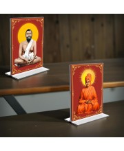 Sri Ramakrishna Paramhansa & Swami Vivekananda Acrylic T-Style Photo Stand - 7x9 Inches, Compact and Stylish Spiritual Display, easily change 2 photos (Pack of 1)