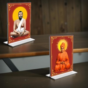 Sri Ramakrishna Paramhansa & Swami Vivekananda Acrylic T-Style Photo Stand, Compact and Stylish Spiritual Display, easily change 2 photos (Pack of 1)