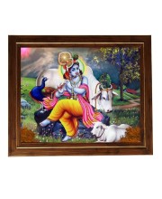 Hitech Sales Lord Sri Krishna Photo Frame for Pooja Room, Temple Decor, Home Decoration and Gift (Wall and Tabletop, Rectangular, Printed Photo, 12 x 14 inches Frame, Brown)