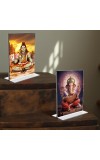 Lord Shiva & Lord Ganesh Acrylic T-Style Photo Stand - 5x7 Inches, Compact and Stylish Spiritual Display, easily change 2 photos (Pack of 1)