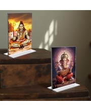 Lord Shiva & Lord Ganesh Acrylic T-Style Photo Stand - 5x7 Inches, Compact and Stylish Spiritual Display, easily change 2 photos (Pack of 1)