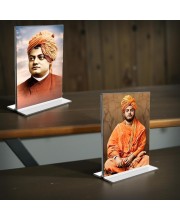 Swami Vivekananda Acrylic T-Style Photo Stand - 11x13 Inches, Compact and Stylish Spiritual Display, easily change 2 photos (Pack of 1)