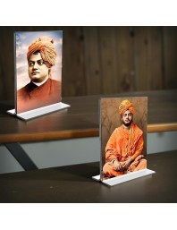 Swami Vivekananda Acrylic T-Style Photo Stand, Compact and Stylish Spiritual Display, easily change 2 photos (Pack of 1)