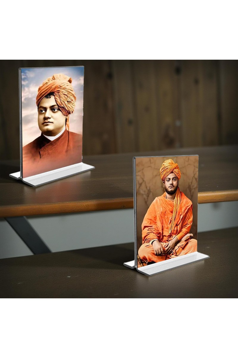 Swami Vivekananda Acrylic T-Style Photo Stand, Compact and Stylish Spiritual Display, easily change 2 photos (Pack of 1)