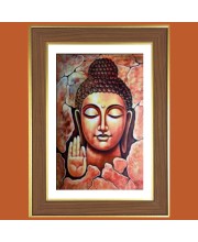 Peaceful Buddha Photo Frame - 10x14 Inches, Brown Wooden Frame for Home, Office & Temple Decoration
