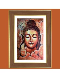 Peaceful Buddha Photo Frame - 14x18 Inches, Brown Wooden Frame for Home, Office & Temple Decoration