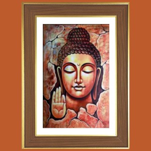 Peaceful Buddha Photo Frame - 14x18 Inches, Brown Wooden Frame for Home, Office & Temple Decoration