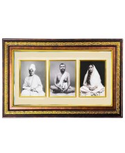 Swami Vivekananda, Ramakrishna Paramhansa & Sarada Maa Photo Frame | 3-in-1 Wooden Wall Frame with Golden Border | Spiritual Wall Decor for Living Room, Office & Gift Purpose