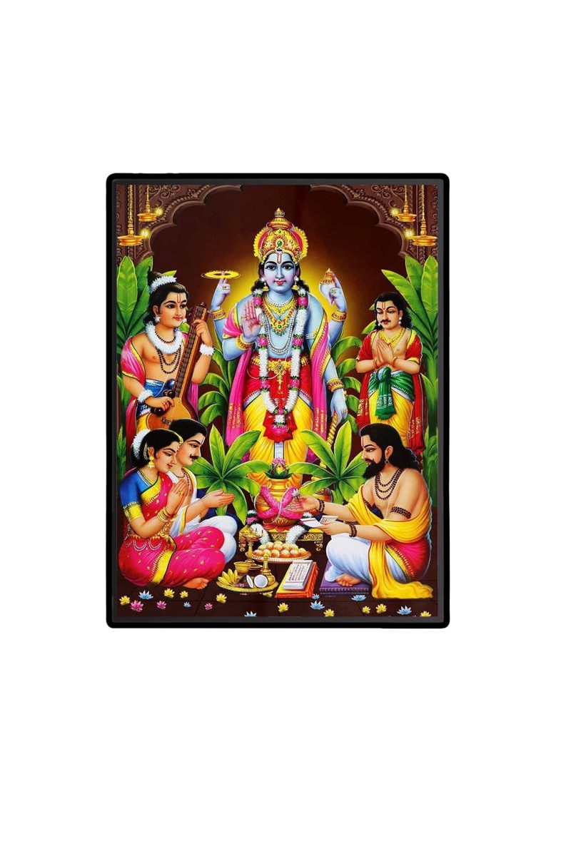 Satyanarayana Laminated Photo - 9x11 Inches, Divine Blessings for Home & Office and Temple Decoration
