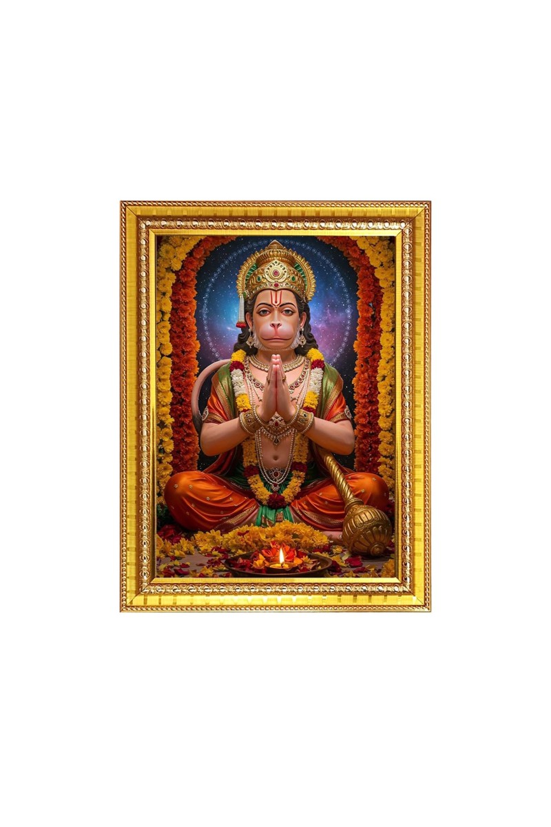 Sri Hanuman ji Photo Frame - 12x16 Inches, Brown Wooden Frame for Home, Office & Temple Decoration