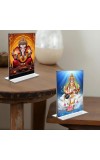 Sri Ganesh & Debi Saraswati Acrylic T-Style Photo Stand - 7x9 Inches, Compact and Stylish Spiritual Display, easily change 2 photos (Pack of 1)