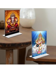 Sri Ganesh & Debi Saraswati Acrylic T-Style Photo Stand - 9x11 Inches, Compact and Stylish Spiritual Display, easily change 2 photos (Pack of 1)