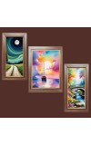 3-Pack Moonlight Over Mountains painting Photo Frames - 2 Pieces 12x19 Inch & 1 Piece 16x19 Inch - Rustic Wall Art for Home & Office Decor - Botanical Wall Hanging for Living Room, Bedroom, or W