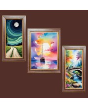 3-Pack Moonlight Over Mountains painting Photo Frames - 2 Pieces 14x21 Inch & 1 Piece 18x21 Inch - Rustic Wall Art for Home & Office Decor - Botanical Wall Hanging for Living Room, Bedroom, or W