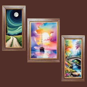 3-Pack Moonlight Over Mountains painting Photo Frames - 2 Pieces 10x17 Inch & 1 Piece 14x17 Inch - Rustic Wall Art for Home & Office Decor - Botanical Wall Hanging for Living Room, Bedroom, or W 3-Pack Moonlight Over Mountains painting Photo Frames - 2 Pieces 10x17 Inch & 1 Piece 14x17 Inch - Rustic Wall Art for Home & Office Decor - Botanical Wall Hanging for Living Room, Bedroom, or W