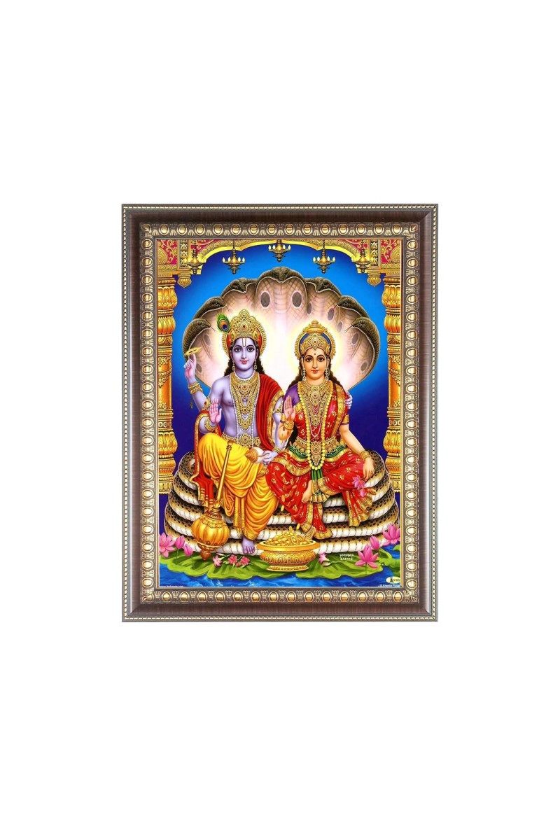 Maa Laxmi Narayan Photo Frame - 10x14 Inches, Brown Wooden Frame for Home, Office & Temple Decoration