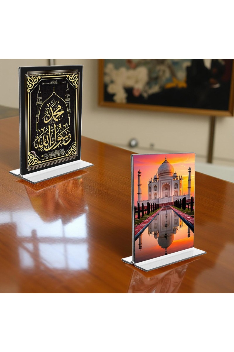 Islamic Allah & Taj Mahal Acrylic T-Style Photo Stand - 11x13 Inches, Compact and Stylish Spiritual Display, easily change 2 photos (Pack of 1)