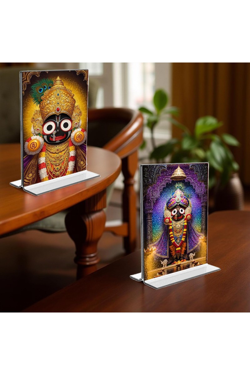 Lord Jagannath Acrylic T-Style Photo Stand - 9x11 Inches, Compact and Stylish Spiritual Display, easily change 2 photos (Pack of 1)