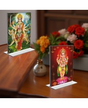 Lord Ganesh & Debi Durga Acrylic T-Style Photo Stand - 11x13 Inches, Compact and Stylish Spiritual Display, easily change 2 photos (Pack of 1)