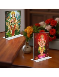 Lord Ganesh & Debi Durga Acrylic T-Style Photo Stand - 5x7 Inches, Compact and Stylish Spiritual Display, easily change 2 photos (Pack of 1)