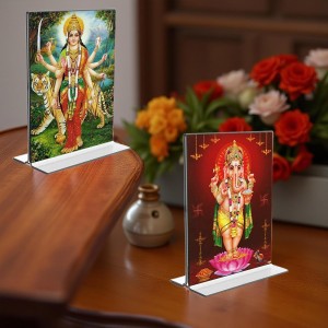 Lord Ganesh & Debi Durga Acrylic T-Style Photo Stand - 9x11 Inches, Compact and Stylish Spiritual Display, easily change 2 photos (Pack of 1) Lord Ganesh & Debi Durga Acrylic T-Style Photo Stand - 9x11 Inches, Compact and Stylish Spiritual Display, easily change 2 photos (Pack of 1)