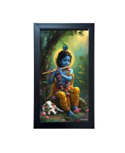 Hitech Sales Lord Krishna Wall-Mount Polystyrene Photo Frame Home Pooja Room, Decoration and Gifting, 9.6 x 15.6 inches Black Frame (Pack of 1, Printed Photo)