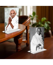 Mahatma Gandhi Acrylic T-Style Photo Stand - 11x13 Inches, Compact and Stylish Spiritual Display, easily change 2 photos (Pack of 1)