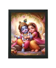 Hitech Sales Radha Krishna Polystyrene Photo Frame for Pooja Room, Temple Decor, Home Decoration and Gifting (Wall and Tabletop, Rectangular, Printed Photo, 7.12 x 9.12 inches Frame, Black)