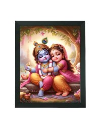 Hitech Sales Radha Krishna Polystyrene Photo Frame for Pooja Room, Temple Decor, Home Decoration and Gifting (Wall and Tabletop, Rectangular, Printed Photo, 7.12 x 9.12 inches Frame, Black)