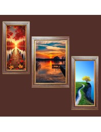 3-Pack The Geometry of Water and Wood Photo Frames - 2 Pieces 8x15 Inch & 1 Piece 12x15 Inch - Rustic Wall Art for Home & Office Decor - Botanical Wall Hanging for Living Room, Bedroom, or Works