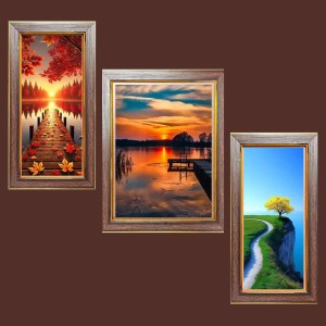 3-Pack The Geometry of Water and Wood Photo Frames - 2 Pieces 8x15 Inch & 1 Piece 12x15 Inch - Rustic Wall Art for Home & Office Decor - Botanical Wall Hanging for Living Room, Bedroom, or Works
