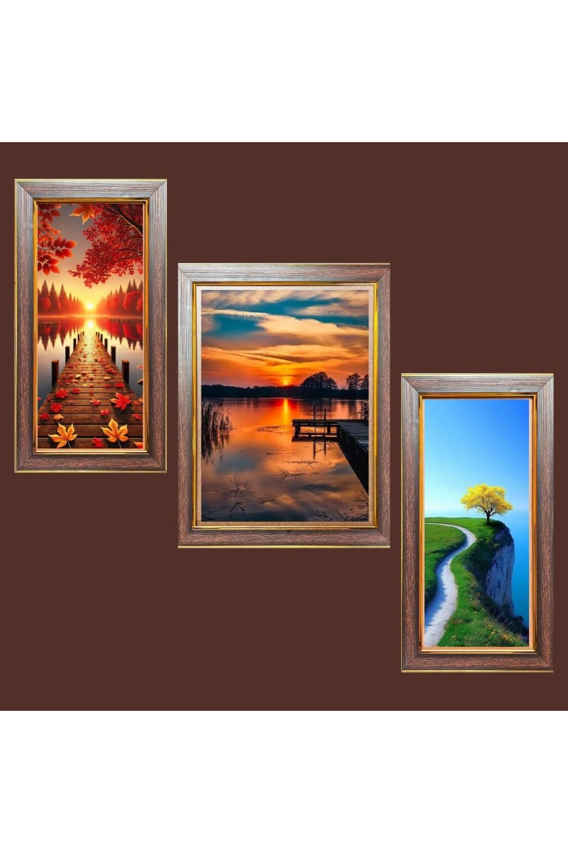 3-Pack The Geometry of Water and Wood Photo Frames - 2 Pieces 6x13 Inch & 1 Piece 10x13 Inch - Rustic Wall Art for Home & Office Decor - Botanical Wall Hanging for Living Room, Bedroom, or Works