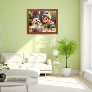 AI Funny Girl with Dog Art Picture for Kids - 16x20 inches, Brown Color - Perfect Wall Decor for Children's Room AI Funny Girl with Dog Art Picture for Kids - 16x20 inches, Brown Color - Perfect Wall Decor for Children's Room