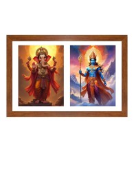 Lord ganesha and indra Photo Frame - 15x19Inches - Spiritual Artwork for Home Decor, Puja Room and Office Decoration
