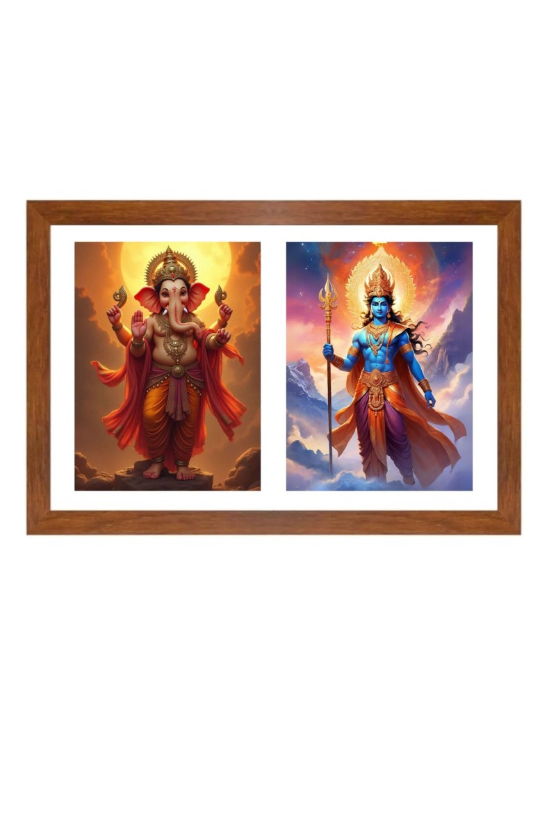 Lord ganesha and indra Photo Frame - 17x21Inches - Spiritual Artwork for Home Decor, Puja Room and Office Decoration