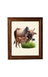 Hitech Sales Cow and It's Baby Viny | Photo Frame for Kids Room, Bedroom, Living Room (Wall and Tabletop, Rectangular, Printed Photo, 12 x 14 inches Frame, Brown)