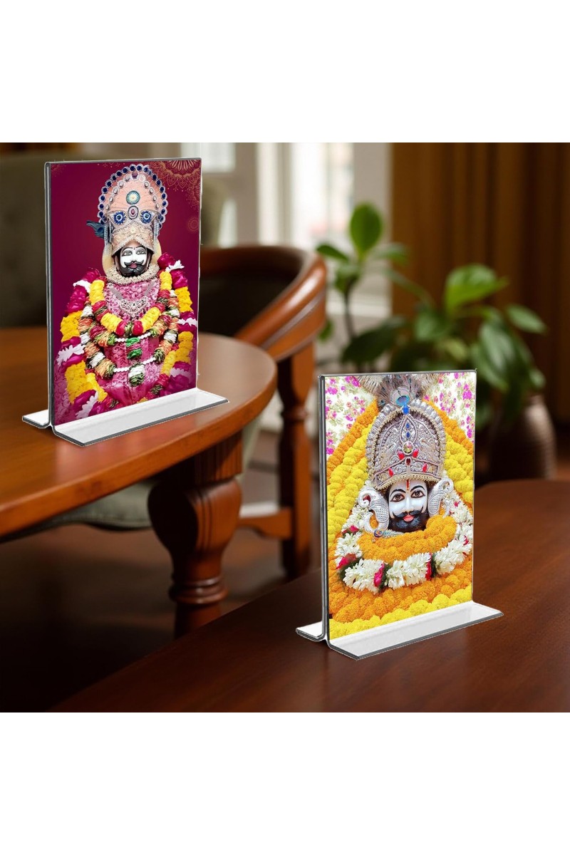 Lord Khatu shyam Acrylic T-Style Photo Stand, Compact and Stylish Spiritual Display, easily change 2 photos (Pack of 1)