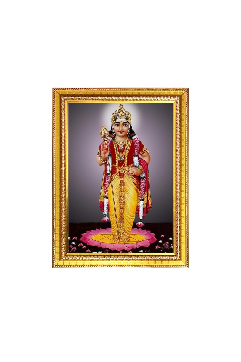 Lord Kartikeya Photo Frame - 10x14 Inches, Brown Wooden Frame for Home, Office & Temple Decoration