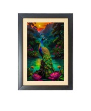 The colorful peacock Black Photo Frame Funny Animal and Bird Cartoon Art