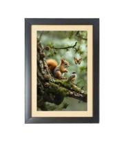 The squirrel and the bird and the butterfly Photo Frame Funny Animal and Bird Cartoon Art, Black color, 11x15 Inch