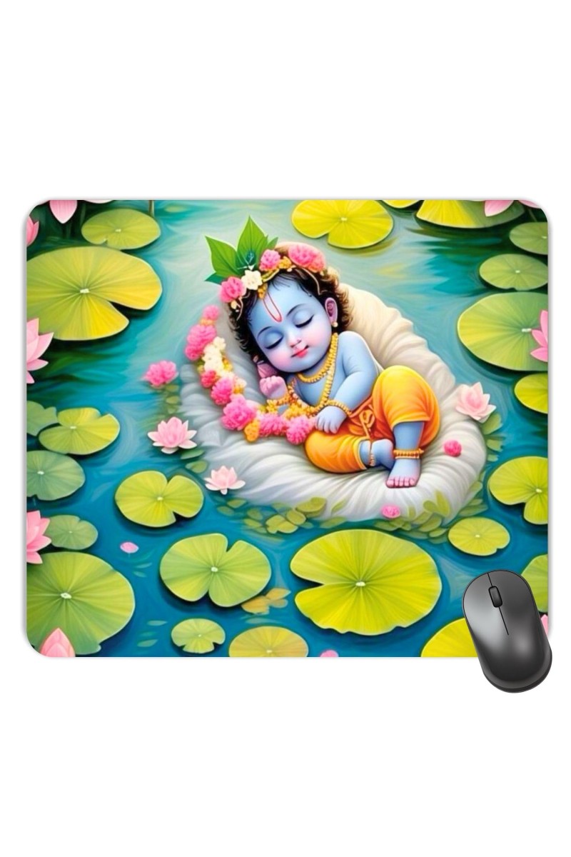 Customized Lord Krishna Picture Sublimation Mouse Pad | 8 X 7.5 Inch | Smooth Cloth Surface | Non-Slip Rubber Base | Personalized Mousepad for Laptop & Desktop (F17123)