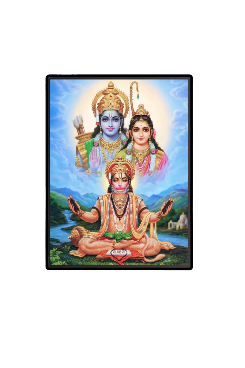 Hanuman with Ram Sita Laminated Photo - 11x13 Inches, Divine Blessings for Home & Office and Temple Decoration