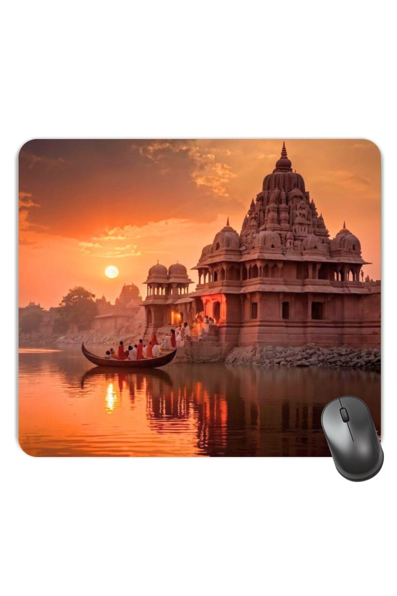 Customized Ayodhya Ram Mandir Picture Sublimation Mouse Pad | 8 X 7.5 Inch | Smooth Cloth Surface | Non-Slip Rubber Base | Personalized Mousepad for Laptop & Desktop (F16983)